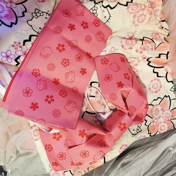 Rare Hello Kitty Pink Sakura Kimono Yukata Geta Women Robe Japan Vintage Retro - Picture 9 of 16